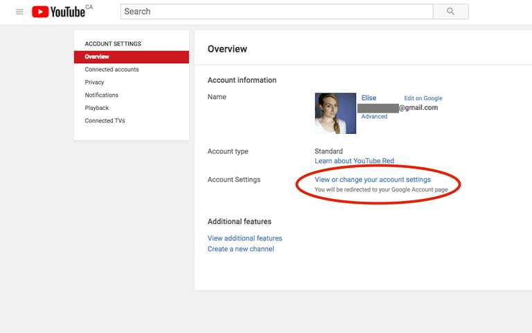تنظیمات حساب یوتیوب از طریق گوگل