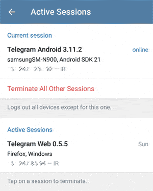 نمایش نشست های فعال در تلگرام
