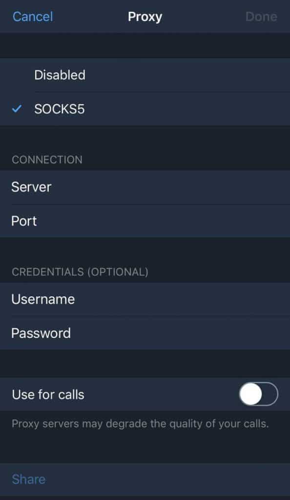 فعال سازی پروکسی تلگرام در iOS